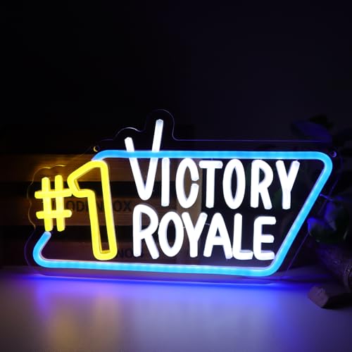 Image of #1 Victory Royale Neon Signs for Wall Decor, Fortnight Game Neon Lights for Fort Game Lover Gifts with Dimmer Switch USB Power LED Neon Lights for Man Cave Bar Birthgday Gifts
