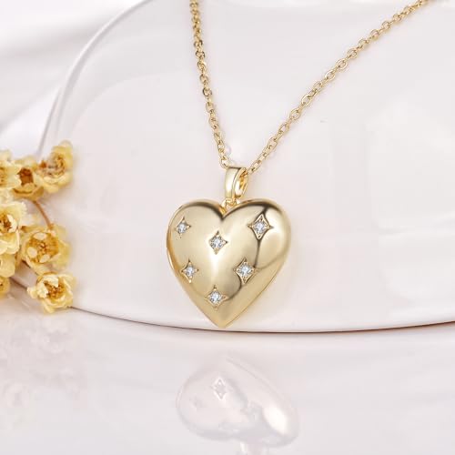 YOUFENG Love Heart Silver Gold Locket Necklace that Holds Pictures 14K Gold Plated Photo Locket Birthday Gifts2