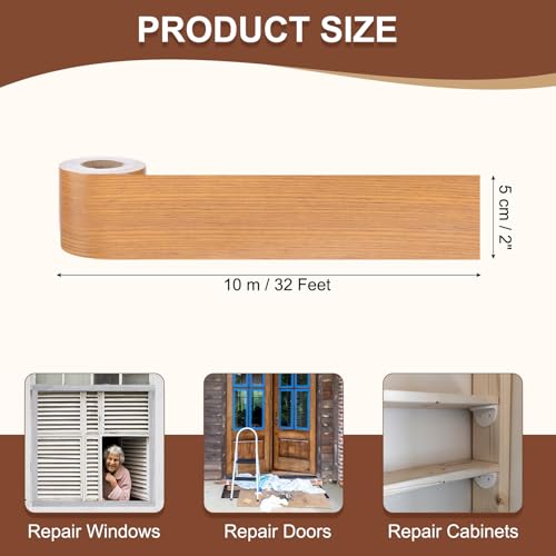 Image of MECCANIXITY Wood Grain Repair Tape, 2 Inch x 33 Feet Self Adhesive Wood Grain Tape Multi-Purpose Wallpaper Border Trim for Furniture Floors Windows Doors Tables Home DIY Projects, Honey Maple
