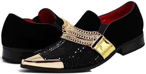 Image of Enzo Romeo Crisino Men Rhinestone Chrome Toe Suede Pointy Buckle Dress Loafer Slip On Shoes