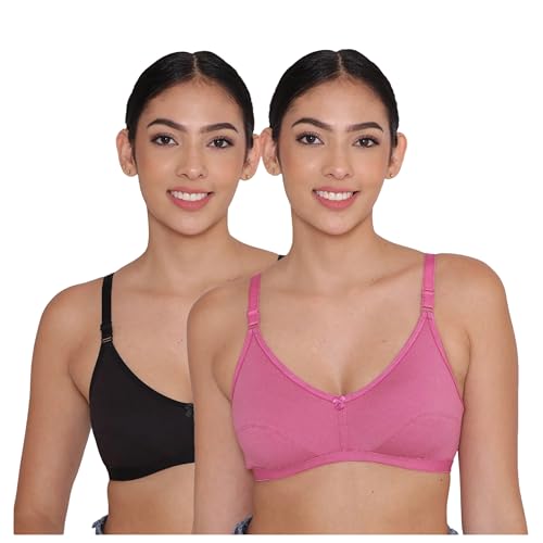 Image of INKURV Everyday Bra for Women's and Girls | Non Padded | Non Wired | Full Coverage Bra in Rich Cotton Fabric - Paris | Combo of 2 |