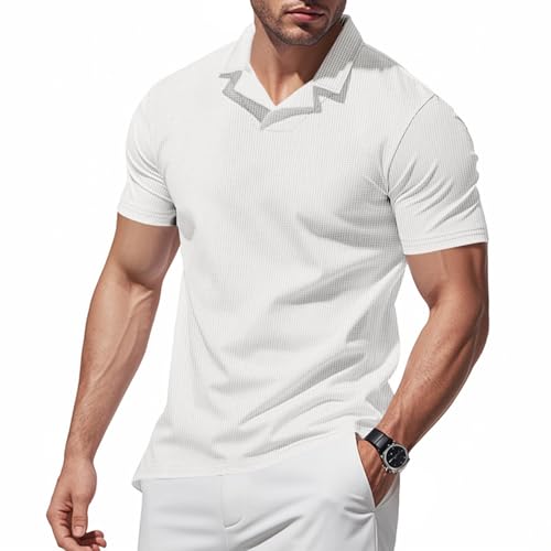 Mens Waffle Texture Shirts Short Sleeve Casual T-Shirts Moisture Wicking Collared Golf Shirt Summer Beach Tee Tops2