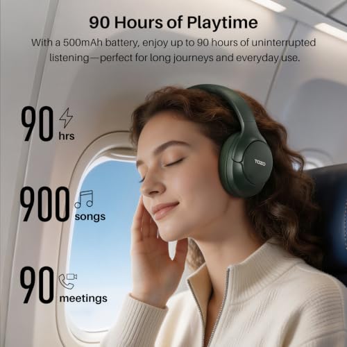 Image of TOZO HT3 Hybrid Noise Cancelling Headphones, 90H Battery Life Wireless Over Ear Bluetooth 6.0 Foldable Headset, AI Voice Assistant with 5 Mics, Connect 2 Devices and Hi-Res Sound, 32 EQ Audio Presets