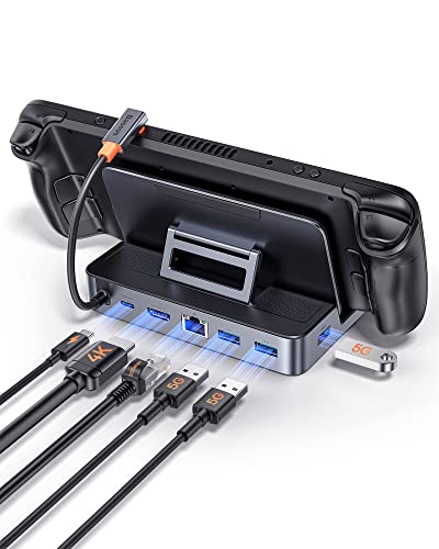 Baseus Steam Deck Dock y Soporte Ajustable, 6 en 1 Steam Deck Docking Station con HDMI 4K@60Hz, 3 Puertos USB-A 3.0, Ethernet y PD Carga Rápida 100W, Nuevo Diseño para Steam Deck Accesorios