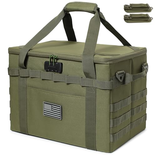 Lemubeane Tactical Camping Storage Bag - 57L Utility Tote Bag Organizer with Combination Lock and Shoulder Straps (Army Green, 57L)