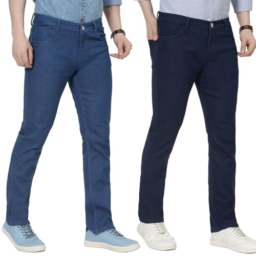 Image of DAIS Men's Stretchable Straight Fit Mid Rise Jeans, Pack of 2, (Combo of 2 Jeans)