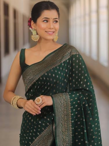 Image of Women's Soft Pure Silk Banarasi Saree and Unstitched Blouse Piece with Jacquard Zari Woven | Saree for Women