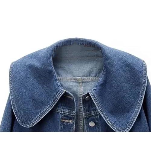 Women Denim Jackets For Sailor Collar Long Sleeve Coats Winter Single Breasted Jean Jacket Blue S4