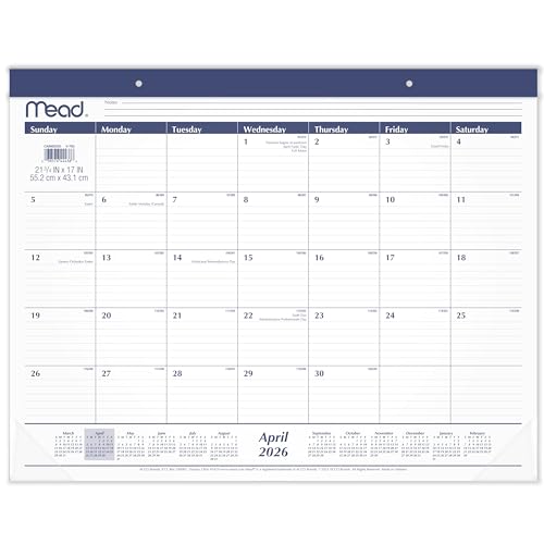 Mead Desk Calendar 2026-2027 Planning Pad, Academic 15-Month April-June, Monthly, 21-3/4" x 17" Standard, Ruled Daily Block, Basic (CAM92020)
