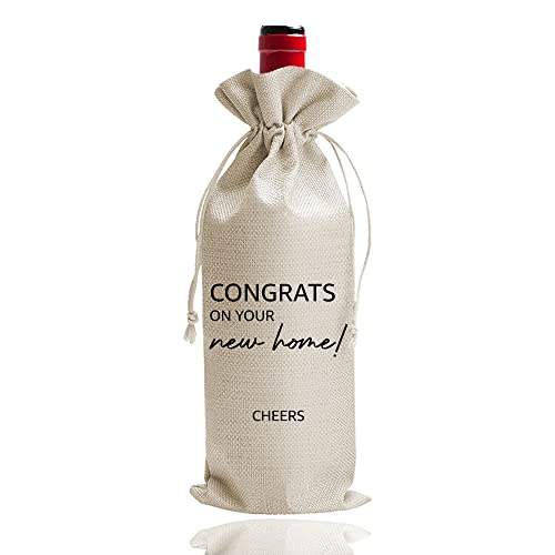 DOI-LANEE Housewarming Gift Wine Bags, Housewarming Party Decorations, Return Burlap Drawstring Wine Bag, New Home Owner, Realtor Gifts to Clients, Personalized Gift Ideas (DL018)