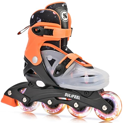 SULIFEEL Inline Skates for Girls Boys Kids Ages 3-10 with Light Up Wheels, Adjustable 4 Sizes for Kids Toddler Youth Beginner Indoor & Outdoor