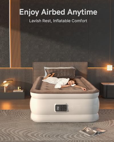 Image of NatraCalm Twin Air Mattress with Built in Pump Raised, Blow up Mattress for Guest Home Camping, Inflatable Mattress Twin Size in 2 Mins Self Inflation, Compact Portable Air Bed, colchones inflables