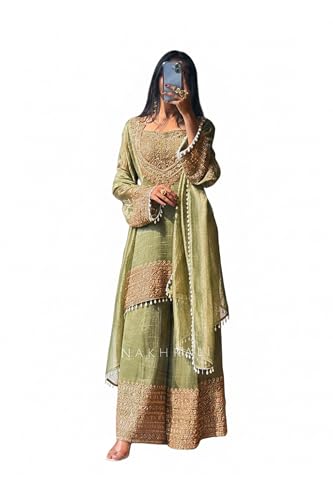 Image of IYALAFAB WOMEN'S Heavy Natural Crep Silk Stitched Ethnic Salwar Kameez - Long Kurti with Embroidered Sleeves, Party & Festival Wear (SF251-ve115 Black1 XXL)