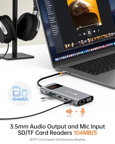 Image of NOVOO 12in1 Pro USB C Multiport Hub Display Docking Station Laptop Docking Station with 2 HDMI VGA 4 USB SD /TF for MacBook /Dell /Surface /HP /Lenovo Laptops, Dark Grey, (NVHUBSN12PLX)