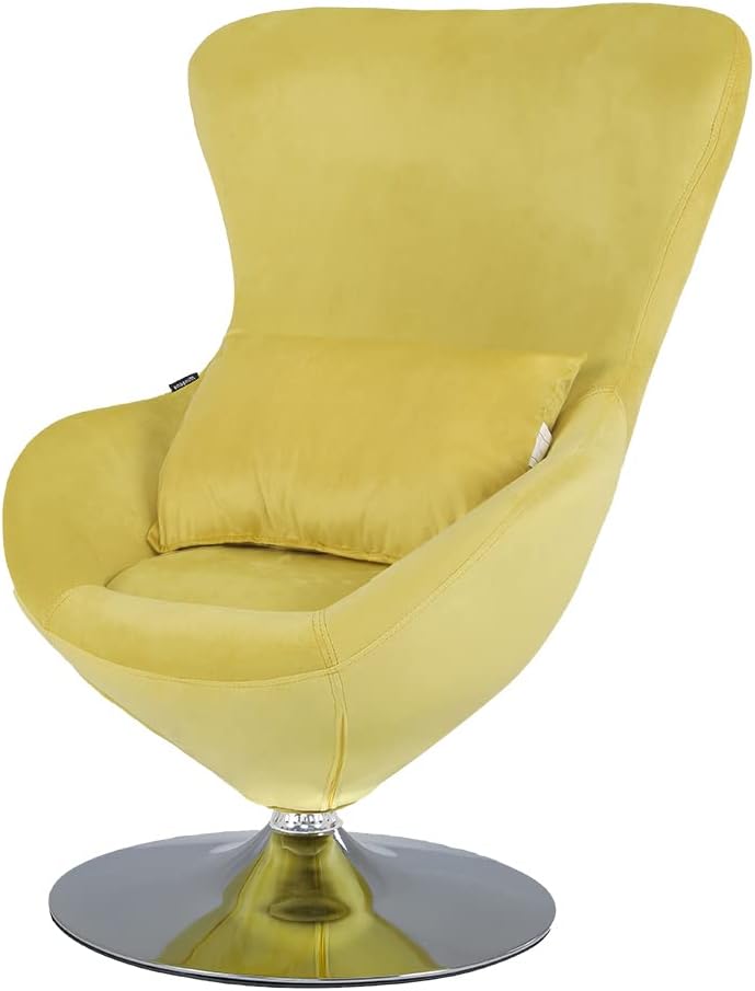 Mingone Cocktailsessel Sessel Lounge Modern Drehsessel aus Samt Einzelstuhl mit Kissen Retro-Design für Wohnzimmer Erholungzimmer (Gelb)