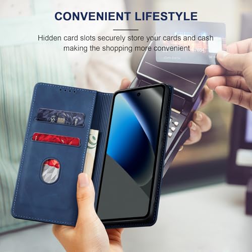 Image of Jasonyu Flip Wallet Case for Google Pixel 10A 5G,Leather Magnetic Folio Cover with Card Holder,Kickstand - TPU Shockproof Durable Protective Phone Case,Blue