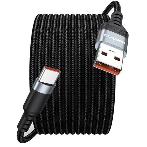 USB C Cable 15ft Fast Charging 23W Extra Long USB A 2.0 to USB-C Charger Cord 15 foot Type C 2.0 Data Transfer Black Braided for iPhone 17/16/15 Galaxy S25/24/23 Pixel XL/2/3/4XL LG V30 Nokia