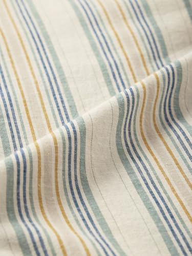 Image of The Souled Store Cotton Linen Stripes: Apricot Men and Boys Long Sleeves Collared Neck Orange Stripes Regular Fit Lightweight Comfortable Summer Cotton Linen Shirts