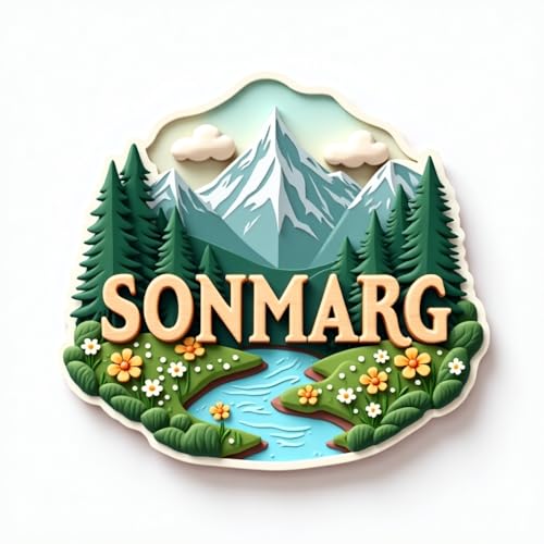 Image of Naxon Sonmarg Theme Souvenir Wooden Fridge Magnet | Meadow of Gold Snow Mountains & Valley Design 3x3 Inch Refrigerator Magnet for Kitchen & Home Decor | Travel Gift from Sonmarg | Pack of 1