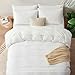 Oli Anderson White Duvet Cover Queen Size - Pleated Queen Duvet Cover, 3PCS Soft and Breathable Textured Bedding Set with Zipper Closure(White,90