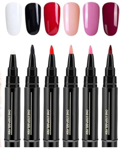 Stylo Vernis À Ongles Gel 6 Couleurs,Crayon Vernis à Ongles, Vernis Stylo Ongles,Verni À Ongles UV,Stylos Nail Art Ongle,Séchage Rapide sans Lampe UV,...