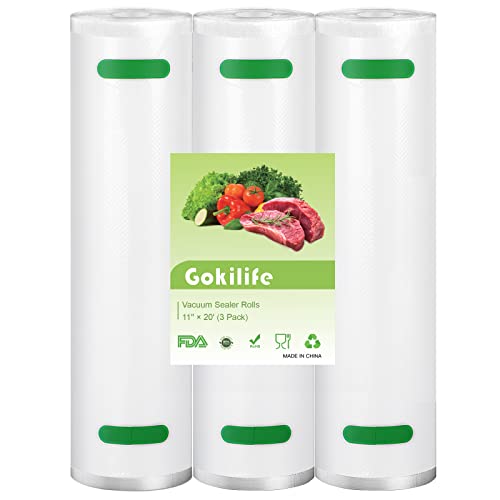 Vakuumierbeutel, Gokilife 3 Rolle Vakuumierer Folienrollen 28 x 600 cm, Vakuumrollen BPA-frei Wiederverwendbar Vakuumbeutel Lebensmittel für alle Vakuumierer, Sous Vide Cover