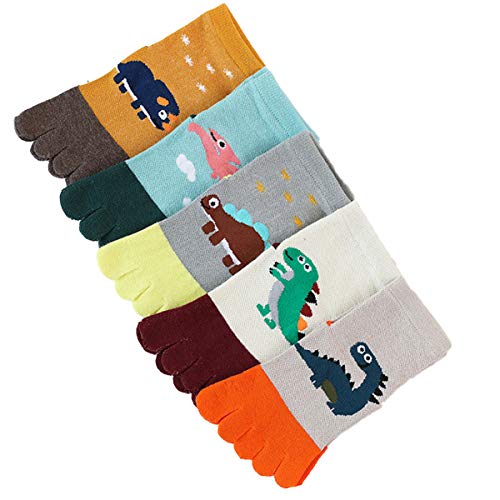 Petyoung 5 Pair Kids Toe Socks, Cartoon Five Finger Crew Ankle Sock Breathable Running Toe Socks for 0-10Y Boys and Girls2