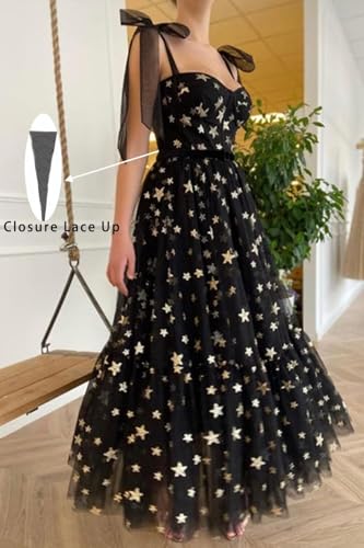 Basgute Sparkly Starry Tulle Prom Dresses for Women Tea Length Glitter Star A Line Formal Evening Party Gown4