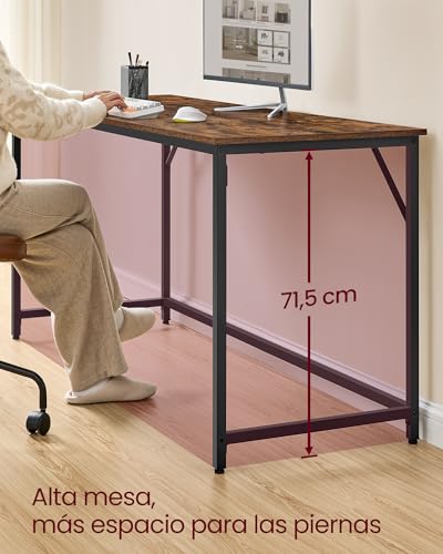 Miniatura 3 de VASAGLE Escritorio, Mesa Oficina Pequeña y Estación Trabajo, Mesa para Teletrabajo, Estudio, Dormitorio, 60 x 160 x 76 cm, Estilo Moderno, Estructura Metal, Marrón Rústico y Negro Tinta LWD121K01