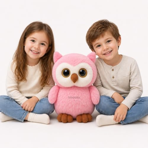 Image of Shiny Owl Soft Toy for Girls Boys Kids,Pink,Owl with Glitter Eyes Animal Plush Stuffed Baby Teddy Gift Birthday, 23 cm