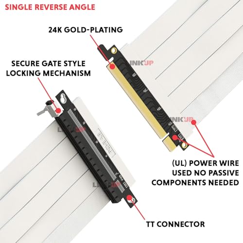 Image of LINKUP - Ultra PCIe 4.0 X16 Riser Cable (Open Box) [RTX4090 RX6950XT x570 B550 Z690 Tested] Shielded Vertical Mount Gaming PCI Express Gen4┃Reverse GPU Socket (27cm / 10.6 inch) Designed for ITX┃White