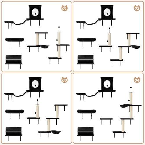 NUNU LAB Set de repisas para gatos 7 en 1 negro miniatura 3