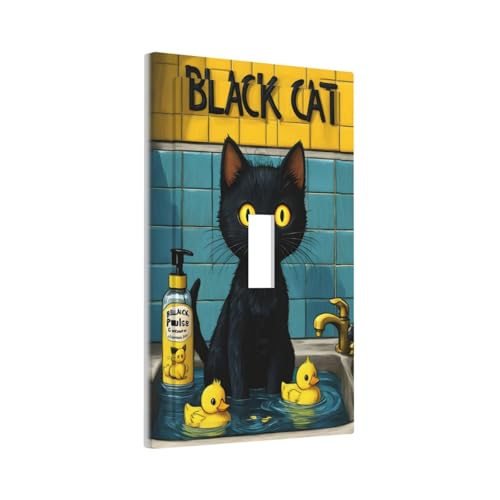 Decorative Light Switch Cover Plate Novelty Black Cat Funny Duck Bath 1 Gang Wall Plate Oversized Single Toggle Wall Cover Plate Jumbo Electrical Switchplate Faceplate