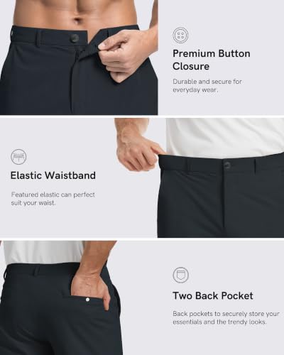 Ntrlv Men's Stretch Golf Shorts 7 Inch Elastic Waist Casual Work Dress Shorts Dry Fit Flat Front Summer Shorts with Pockets, DarkBlue-S — view 4