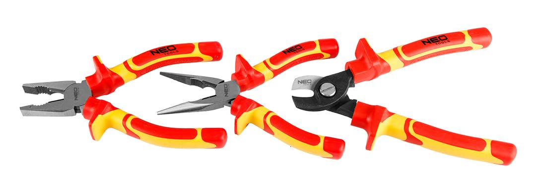 NEO TOOLS Elektriker Werkzeugset: 13-tlg., Isolierte CrV/S2 Werkzeuge | Spannungsprüfer, 2x Isolierband, Koffer, Für Montage, Reparatur & Installationen