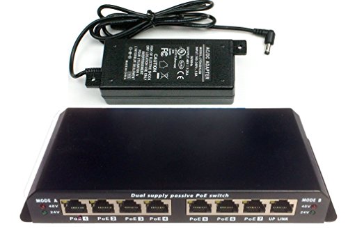 PoE Texas POES-8-7-48v60w | 8 Port Ethernet Switch with Passive PoE on 7 Ports - Power Over Ethernet for 802.3af | Includes 48 Volt 60 Watt Power Supply