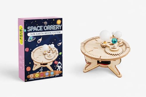 Image of Space Orrery Sun-Earth-Moon System Wooden STEM Science Toy | DIY Mechanical Planet Model | Educational Astronomy Kit for Kids 8+ | School Project & Gift (Space Instrument)