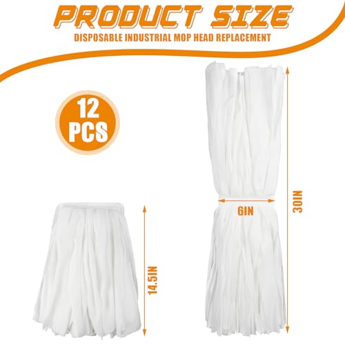 Image of 12 Pcs Disposable Mop Head Replacement Bulk 1.25'' Universal Headband Non Woven Commercial Mop Head Replacement Cut End Looped Open Dust Clamp Mop Head for Floor Cleaning Wet Home Industrial