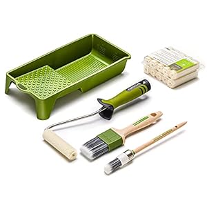 Professionele verfkwast lakkwast mt. 06 (30 mm) en 50 mm | velours verfroller verfroller verfroller 10 cm | verfbak verfbak verfbad 15 x 32 cm | roestvrij staal opsteekbeugel verfroller-beugel