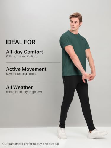 Image of TECHNOSPORT Men's Solid Slim Fit Round Neck T-Shirt TECHNOCOOL+ Half Sleeve Slip On Polyester for Gym Running Workout UPF50+ Anti Odour