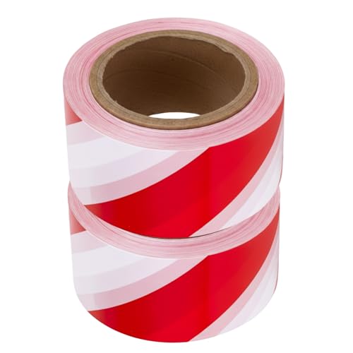 Berry Non-Adhesive Barrier Tape - Red & White | 100 Meter x 3 Inch Warning Tape Roll | Hazard Safety Tape for Marking Boundaries Caution Zones Construction & Restricted Areas - Set of 2