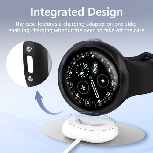 Image of 2Pack Watch Cases Compatible with 41mm Google Pixel Watch 4, Charge with Case On, HD Tempered Glass Screen Protector, Touch-Sensitive, Shockproof, Black + Clear