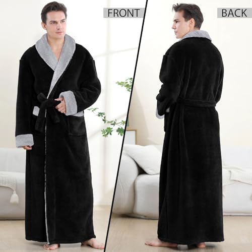 Hellomamma Men's Shawl Collar Robes: Full Length Tall Long Fleece Plush Men Bathrobes, Soft Spa House Coat Male with Pockets2