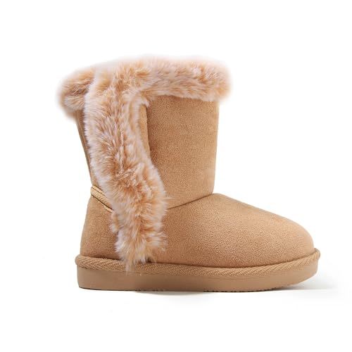 LONSOEN Kids Girls Boys Winter Warm Boots Suede Lightweight Faux Fur Lined Mid Calf Snow Boots for Toddler/Little Kid2