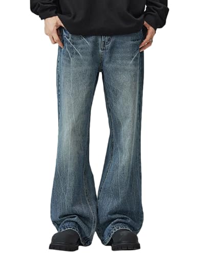 Nutriangee Men's Vintage Flared Leg Jeans Loose Fit Relaxed Bell Bottom Denim Pants