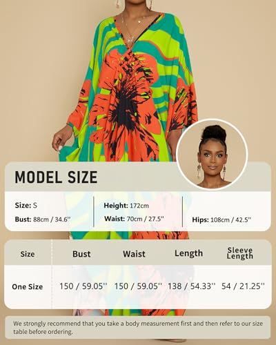 Image of Bsubseach Kaftan Dresses for Women Floral Print Plus Size Beach Cover Up | Lightweight V Neck Loose Fit Boho Dress, Batwing Sleeve Side Slit, Moo Moos for Women Home Loungwear Cruise Resort Wear