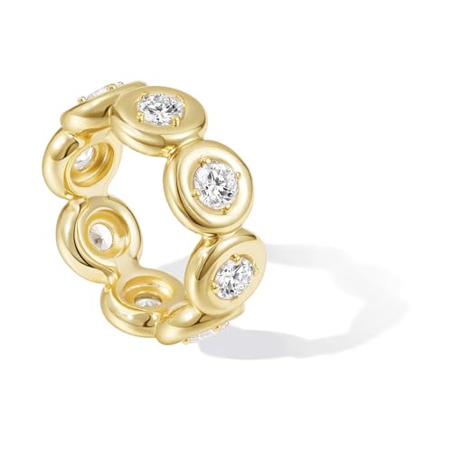 KissYan Band Ring for Women, 14K Gold Plate Dainty Pave Teardrop or Circle CZ Eternity Bridal Wedding Promise Engagement Statement Ring Fashion Gifts