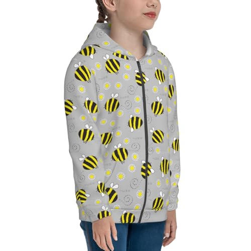 Cheerful Bumble Bees and Daisies Kids Pullover Hoodies Boys Zip Up Sweatshirts Girls Athletic Clothes with Pocket4