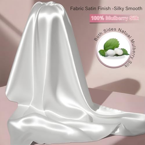 Mulberry Silk Body Pillow Pillowcase with Zipper, Ultra Smooth Soft Breathable Cooling Pillow Cases for Hot Sleepers, Silk Satin Body Pillow Cover for Hair and Skin (Cream White, 20×54 Inches, 1 Pack)