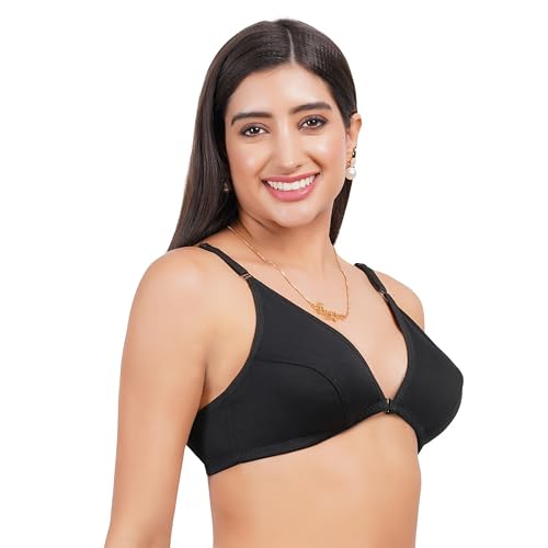 Image of Front Open Non Padded Bra - Made of Pure Cotton Full Coverage Non Wired Seamless Pushup Soft Cup for T-Shirt Saree Dress Sports Garment for Daily Use Everyday